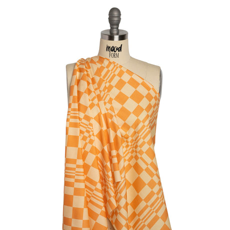 Mood Exclusive Creamsicle Cheeky Checkers Stretch Cotton Poplin