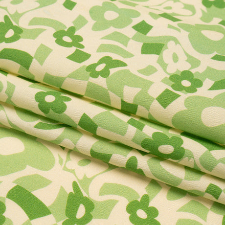 Mood Exclusive Green Puddled Petals Stretch Cotton Poplin
