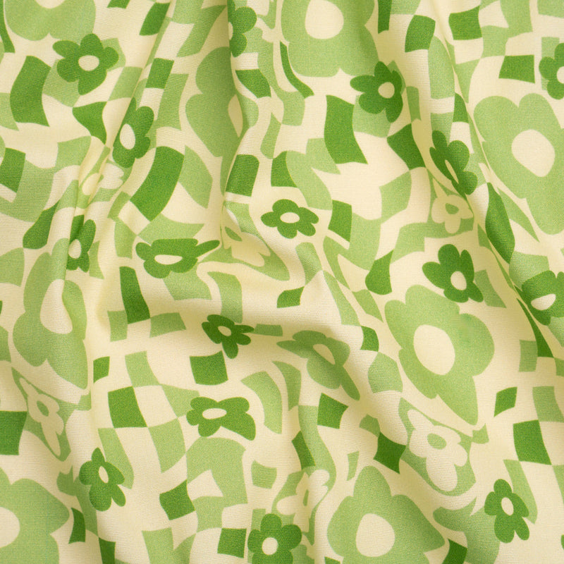 Mood Exclusive Green Puddled Petals Stretch Cotton Poplin