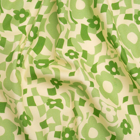 Mood Exclusive Green Puddled Petals Stretch Cotton Poplin