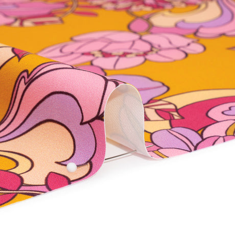 Stretch Polyester Woven Print - Mustart Yellow and Pink Retro Floral - Mood Exclusive Carnation Creative