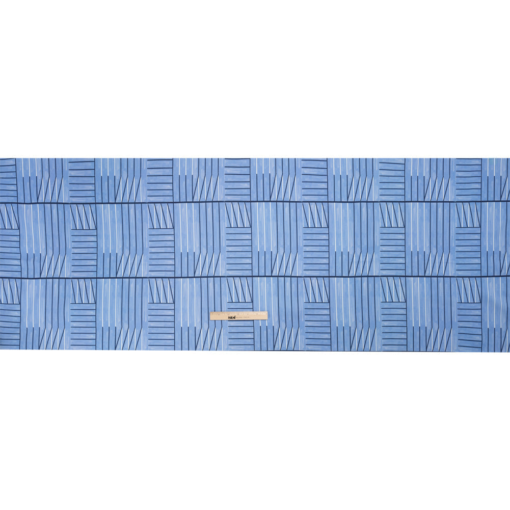 Stretch Cotton Twill Print - Blue Lines in Blocks - Mood Exclusive Structurally Sound