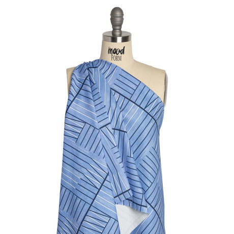 Stretch Cotton Twill Print - Blue Lines in Blocks - Mood Exclusive Structurally Sound