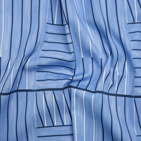 Stretch Cotton Twill Print - Blue Lines in Blocks - Mood Exclusive Structurally Sound