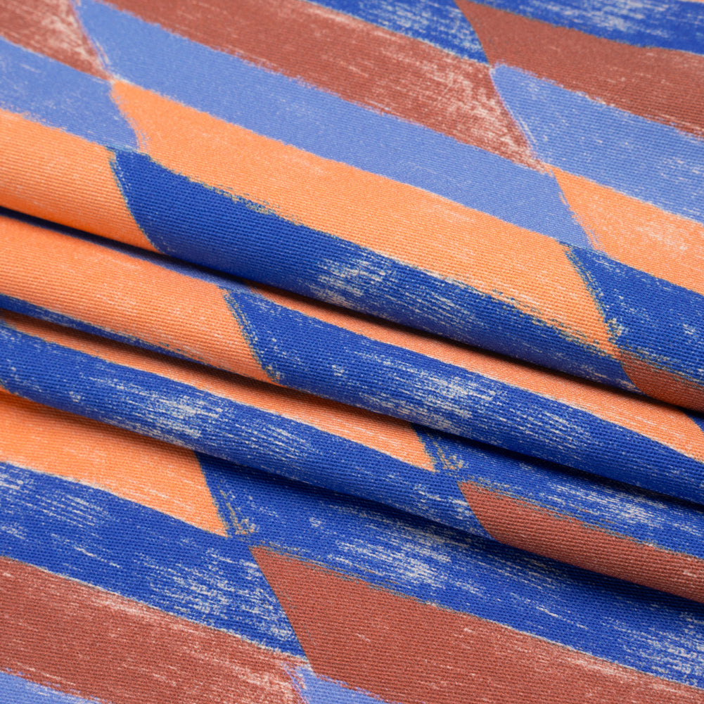 Stretch Cotton Twill Print - Blue and Orange Geometric - Mood Exclusive Checkerboard Chalk