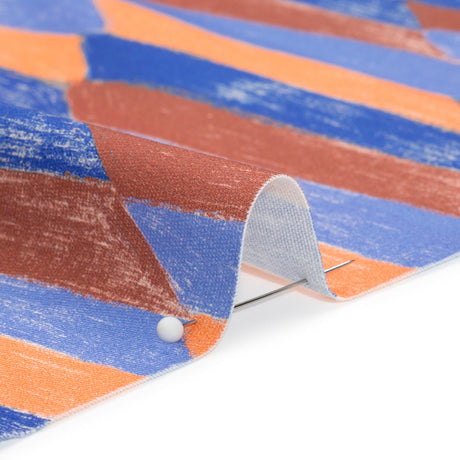 Stretch Cotton Twill Print - Blue and Orange Geometric - Mood Exclusive Checkerboard Chalk