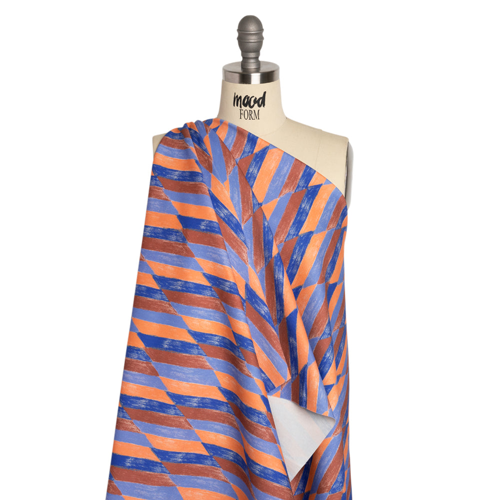 Stretch Cotton Twill Print - Blue and Orange Geometric - Mood Exclusive Checkerboard Chalk