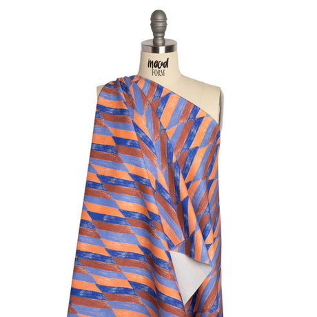 Stretch Cotton Twill Print - Blue and Orange Geometric - Mood Exclusive Checkerboard Chalk