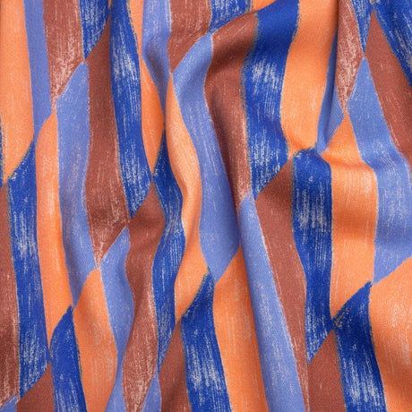 Stretch Cotton Twill Print - Blue and Orange Geometric - Mood Exclusive Checkerboard Chalk