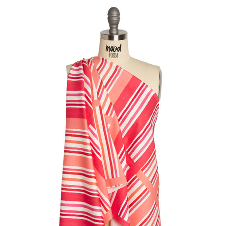 Stretch Cotton Twill Print - Pink and White Stripe Blocks - Mood Exclusive Candy Cane Window Pane