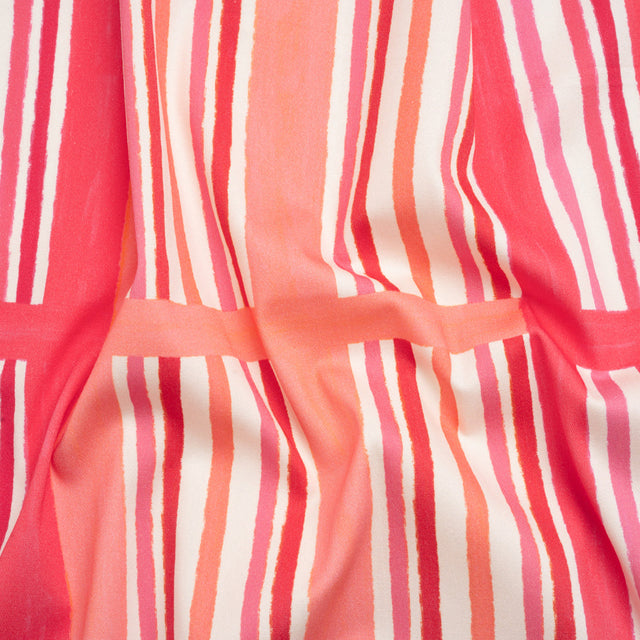 Stretch Cotton Twill Print - Pink and White Stripe Blocks - Mood Exclusive Candy Cane Window Pane