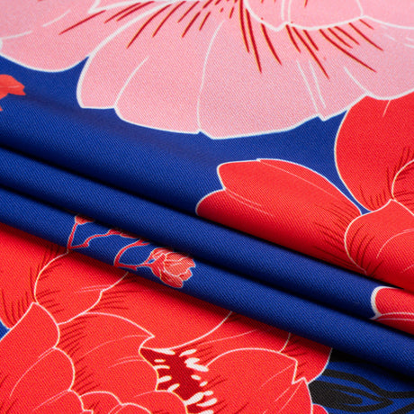 Recycled Polyester Twill - Blue and Pink Floral - Japanese Daydreams Print - Mood Exclusive Groove Collection
