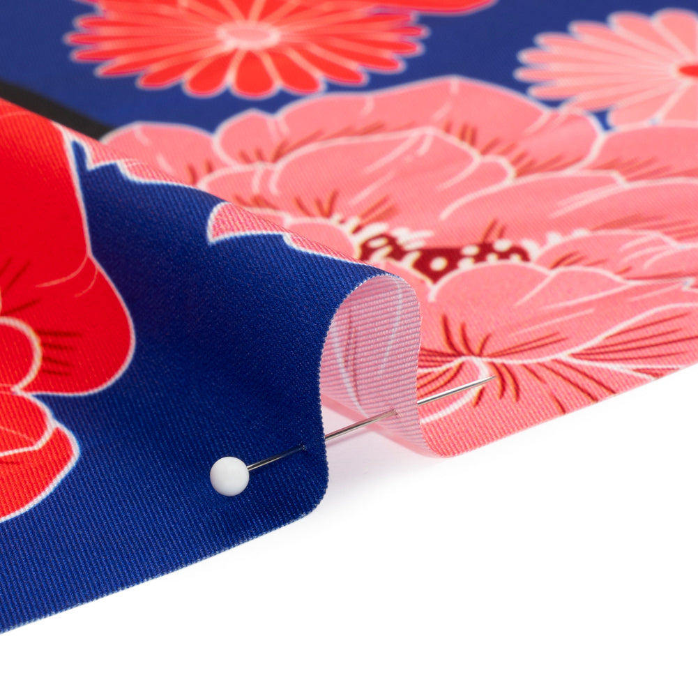 Recycled Polyester Twill - Blue and Pink Floral - Japanese Daydreams Print - Mood Exclusive Groove Collection