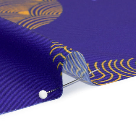 Recycled Polyester Twill Print - Blue and Yellow Tigers and Circles - Mood Exclusive Last Known Survivor