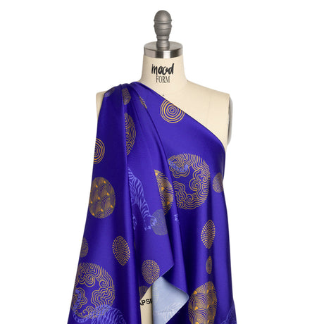Recycled Polyester Twill Print - Blue and Yellow Tigers and Circles - Mood Exclusive Last Known Survivor