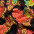 Recycled Polyester Twill Print - Black, Yellow and Coral Honeycomb Floral - Mood Exclusive Rose and Honey