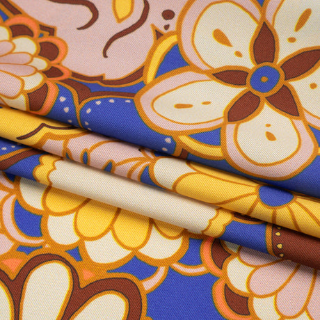 Recycled Polyester Twill Print - Yellow, Blue and Brown Floral - Mood Exclusive Confectioner's Crocus