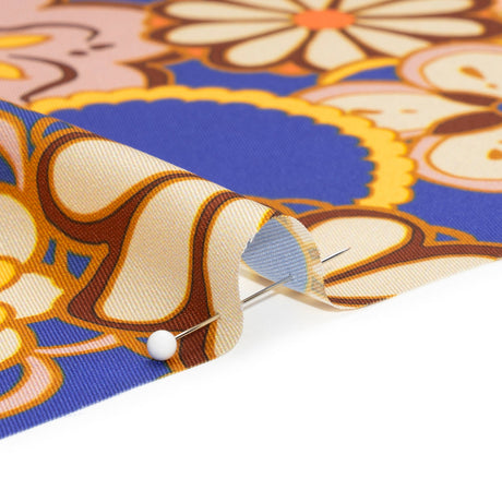 Recycled Polyester Twill Print - Yellow, Blue and Brown Floral - Mood Exclusive Confectioner's Crocus
