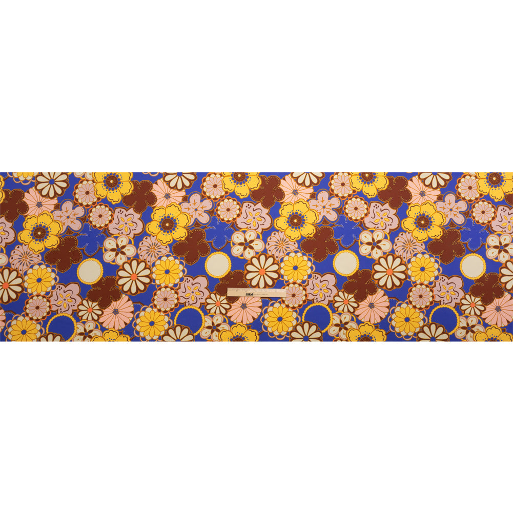 Recycled Polyester Twill Print - Yellow, Blue and Brown Floral - Mood Exclusive Confectioner's Crocus
