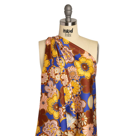 Recycled Polyester Twill Print - Yellow, Blue and Brown Floral - Mood Exclusive Confectioner's Crocus