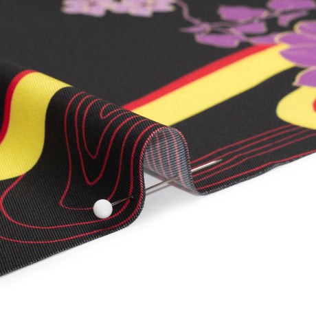 Recycled Polyester Twill - Black, Red and Purple Floral - Japanese Daydreams Print - Mood Exclusive Groove Collection