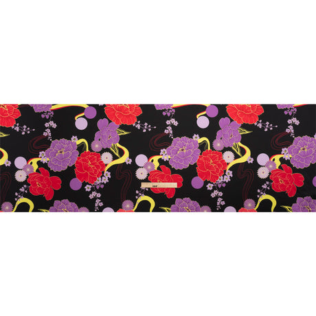 Recycled Polyester Twill - Black, Red and Purple Floral - Japanese Daydreams Print - Mood Exclusive Groove Collection