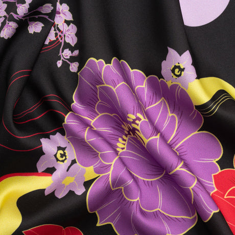 Recycled Polyester Twill - Black, Red and Purple Floral - Japanese Daydreams Print - Mood Exclusive Groove Collection