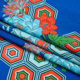 Recycled Polyester Twill Print - Blue, Green and Orange Honeycomb Floral - Mood Exclusive Rose and Honey