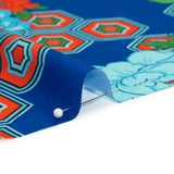 Recycled Polyester Twill Print - Blue, Green and Orange Honeycomb Floral - Mood Exclusive Rose and Honey