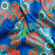 Recycled Polyester Twill Print - Blue, Green and Orange Honeycomb Floral - Mood Exclusive Rose and Honey