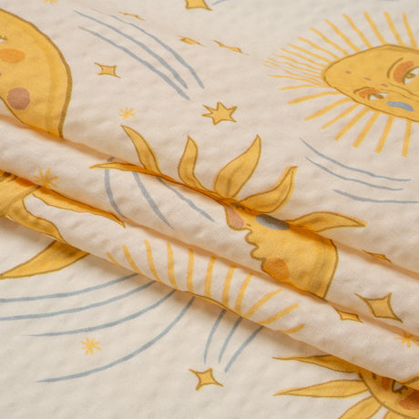Cotton and Viscose Striped Seersucker Print - Cream Suns and Moons - Mood Exclusive Friendly Faces