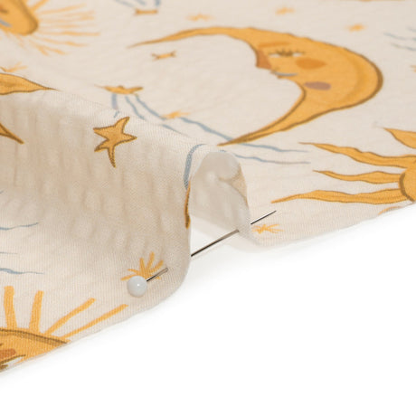 Cotton and Viscose Striped Seersucker Print - Cream Suns and Moons - Mood Exclusive Friendly Faces