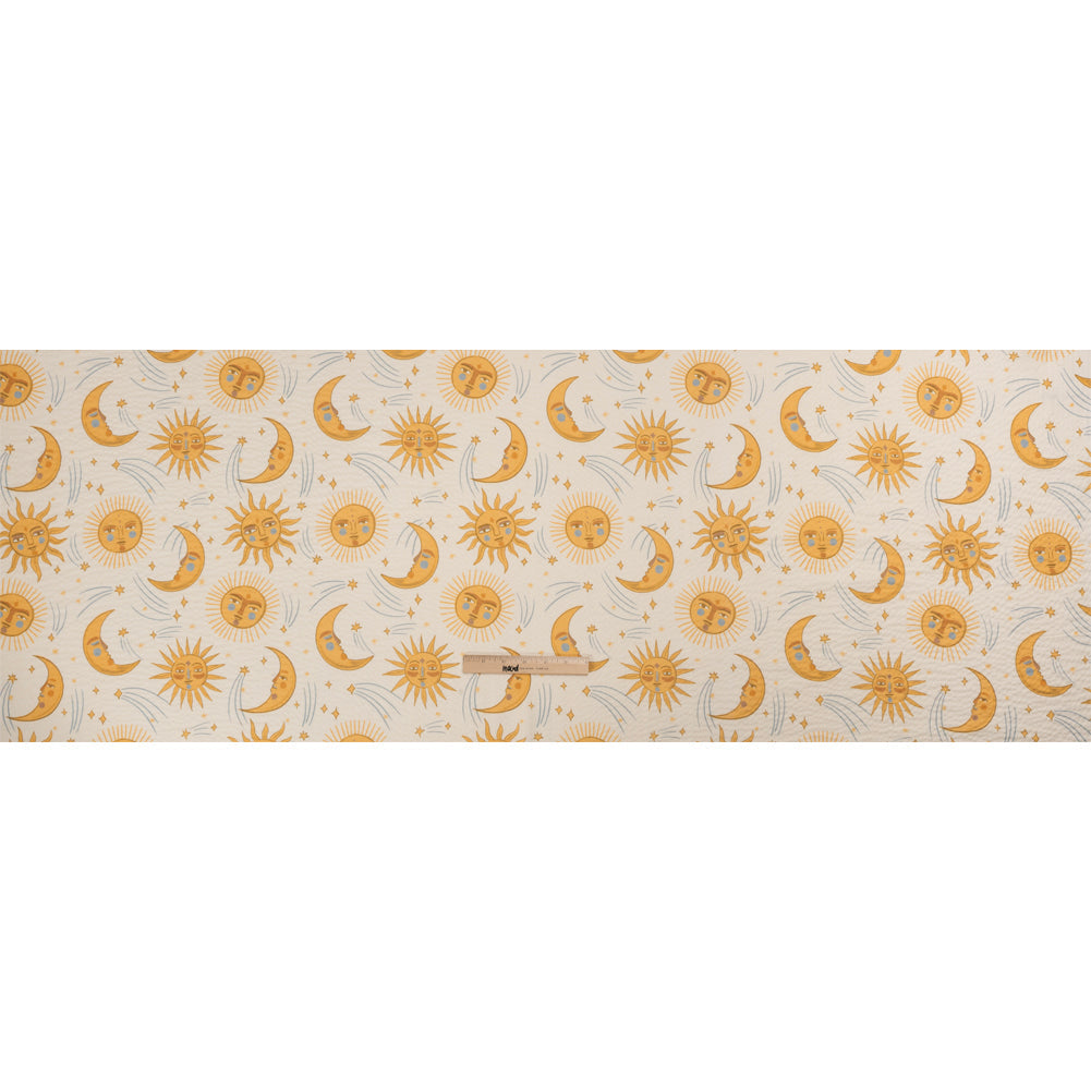 Cotton and Viscose Striped Seersucker Print - Cream Suns and Moons - Mood Exclusive Friendly Faces