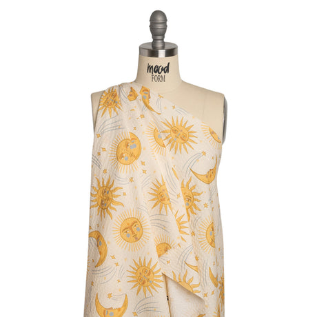 Cotton and Viscose Striped Seersucker Print - Cream Suns and Moons - Mood Exclusive Friendly Faces