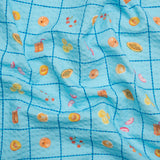Cotton and Viscose Striped Seersucker Print - Blue Windowpane Checks and Fruit - Mood Exclusive Fruit Juice Jackpot