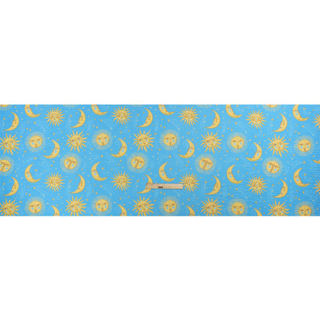 Cotton and Viscose Striped Seersucker Print - Sky Blue Suns and Moons - Mood Exclusive Friendly Faces