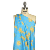 Cotton and Viscose Striped Seersucker Print - Sky Blue Suns and Moons - Mood Exclusive Friendly Faces