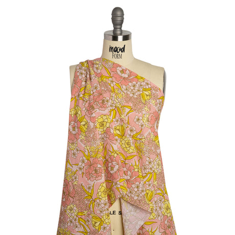 Mood Exclusive Pink Cherry Blossom Lessons Stretch Polyester Seersucker