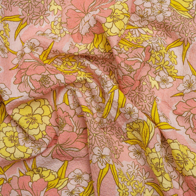 Mood Exclusive Pink Cherry Blossom Lessons Stretch Polyester Seersucker