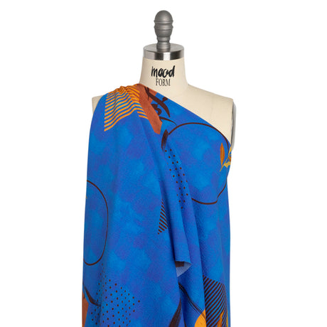 Mood Exclusive Blue Calligraph Creator Stretch Polyester Seersucker