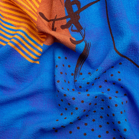 Mood Exclusive Blue Calligraph Creator Stretch Polyester Seersucker