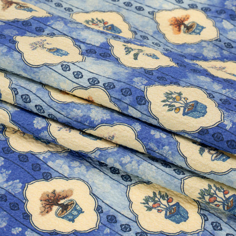Mood Exclusive Blue Peaceful Trees Stretch Polyester Seersucker
