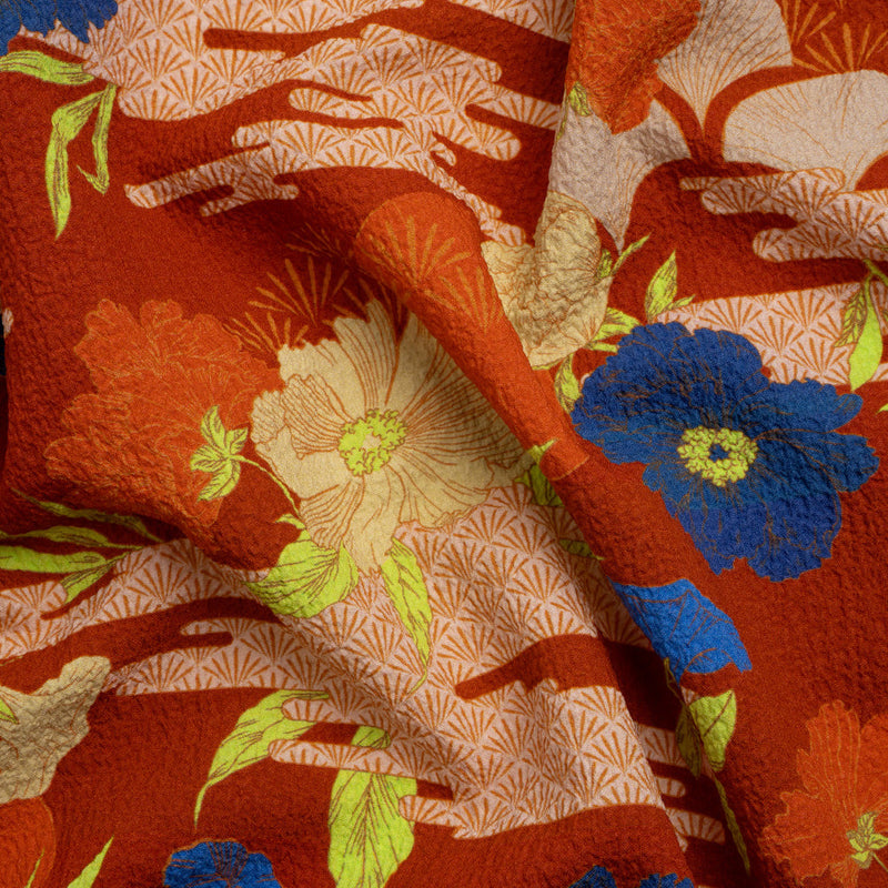 Mood Exclusive Yellow Skyfall Garden Stretch Polyester Seersucker