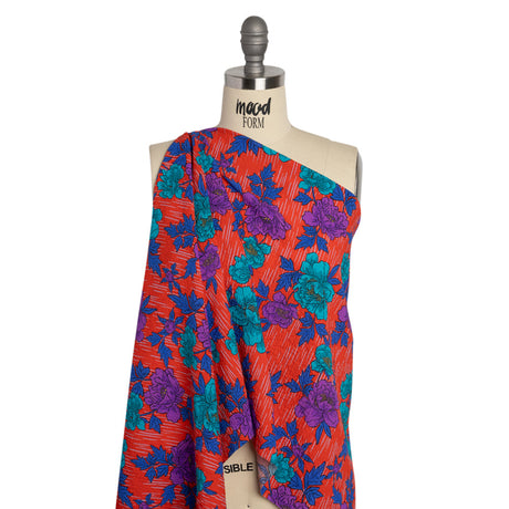 Mood Exclusive Red Through the Rain Stretch Polyester Seersucker