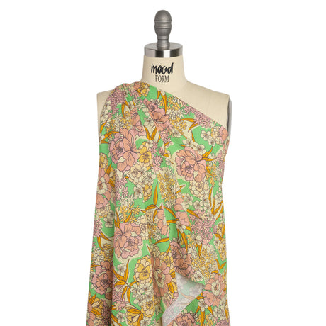 Mood Exclusive Green Cherry Blossom Lessons Stretch Polyester Seersucker
