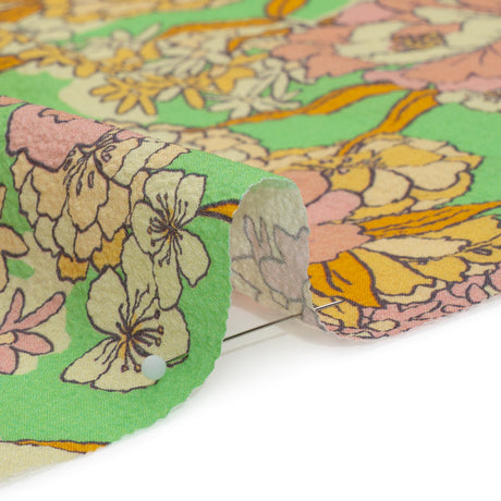 Mood Exclusive Green Cherry Blossom Lessons Stretch Polyester Seersucker