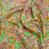 Mood Exclusive Green Cherry Blossom Lessons Stretch Polyester Seersucker