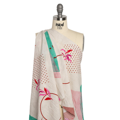 Mood Exclusive Cream Calligraph Creator Stretch Polyester Seersucker