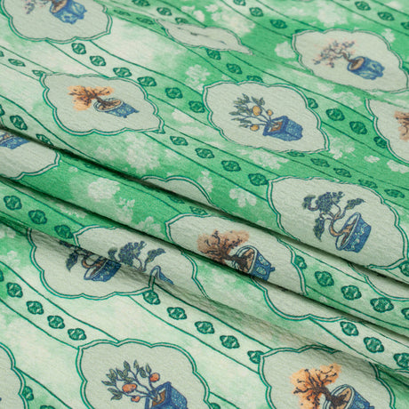 Mood Exclusive Green Peaceful Trees Stretch Polyester Seersucker