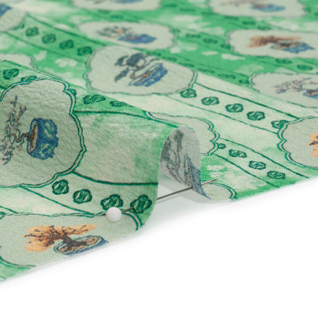 Mood Exclusive Green Peaceful Trees Stretch Polyester Seersucker